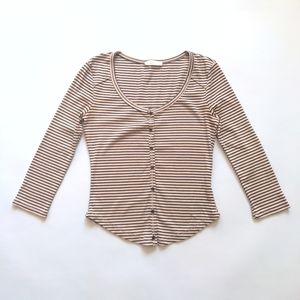 Striped henley shirt button thermal S NWOT
